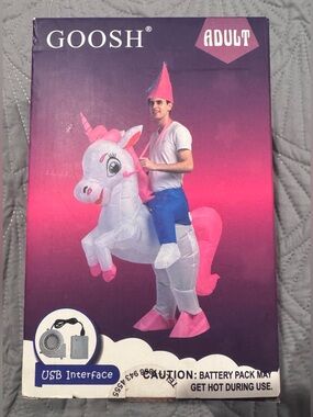 New In Box GOOSH 63 INCH Inflatable Costume for Adults Unicorn Men Rave Festive!